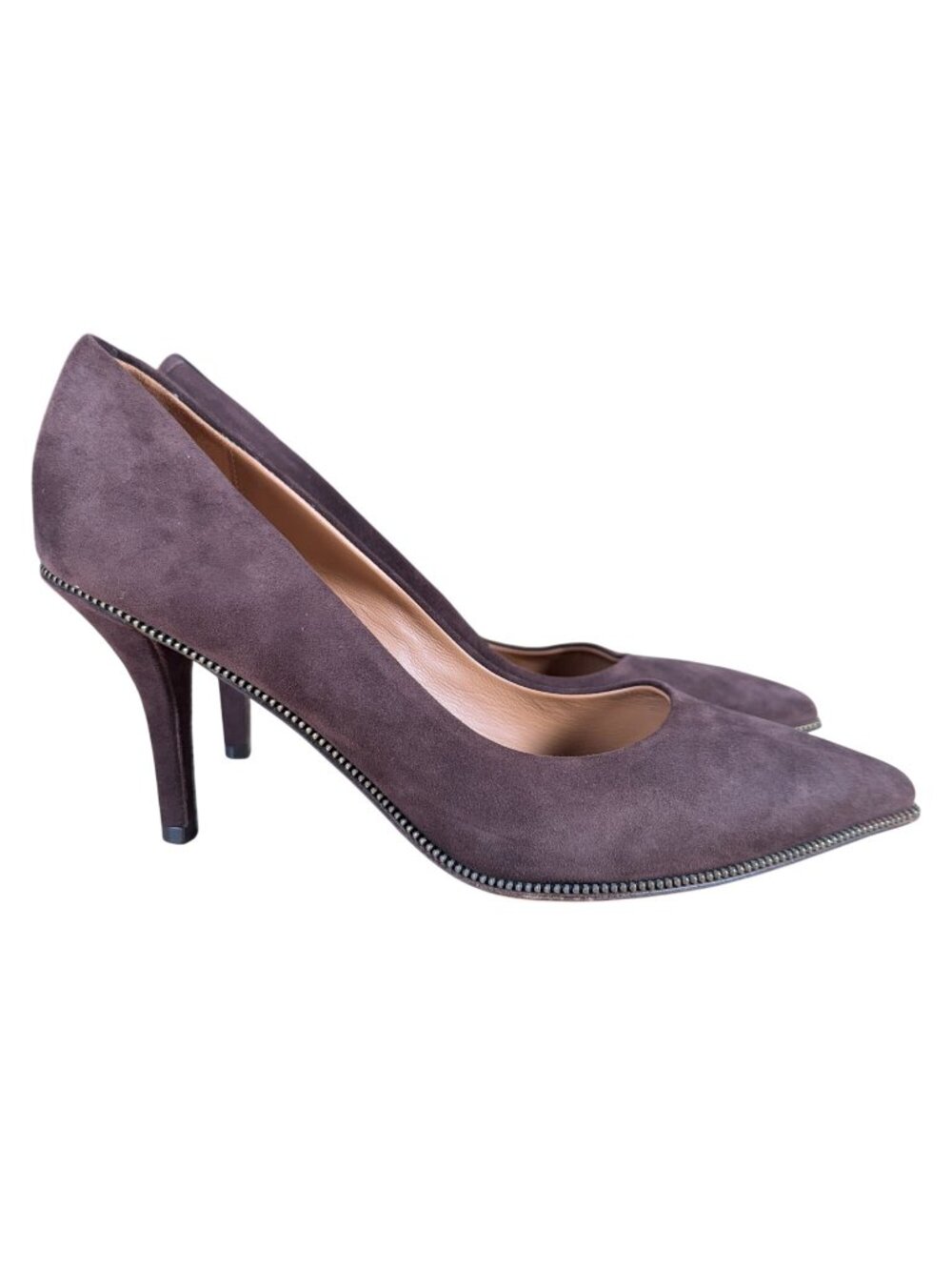 Givenchy Brown Suede Pointed Toe Zipper Detail Heels Size 38